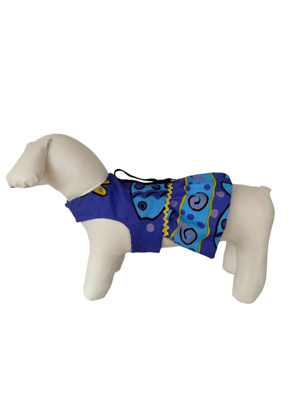 Handmade Small Dog Adjustable Dress w Harness Purple Abstract Ruffled Skirt